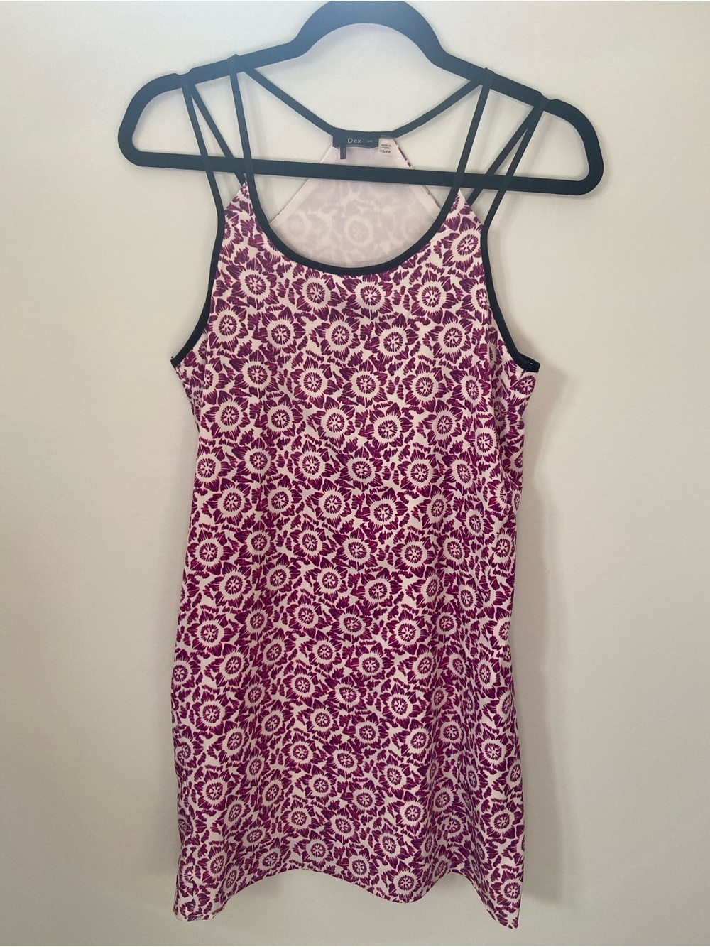 Strappy Floral Summer Dress in Magenta, White and Black Trim